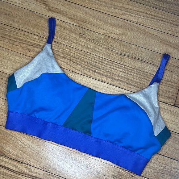 JoyLab Color Block Blue Green Silver Sports Bra, Medium - Picture 2 of 7